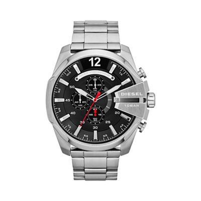 Men's 'Mega chief' black dial & silver bracelet watch dz4308